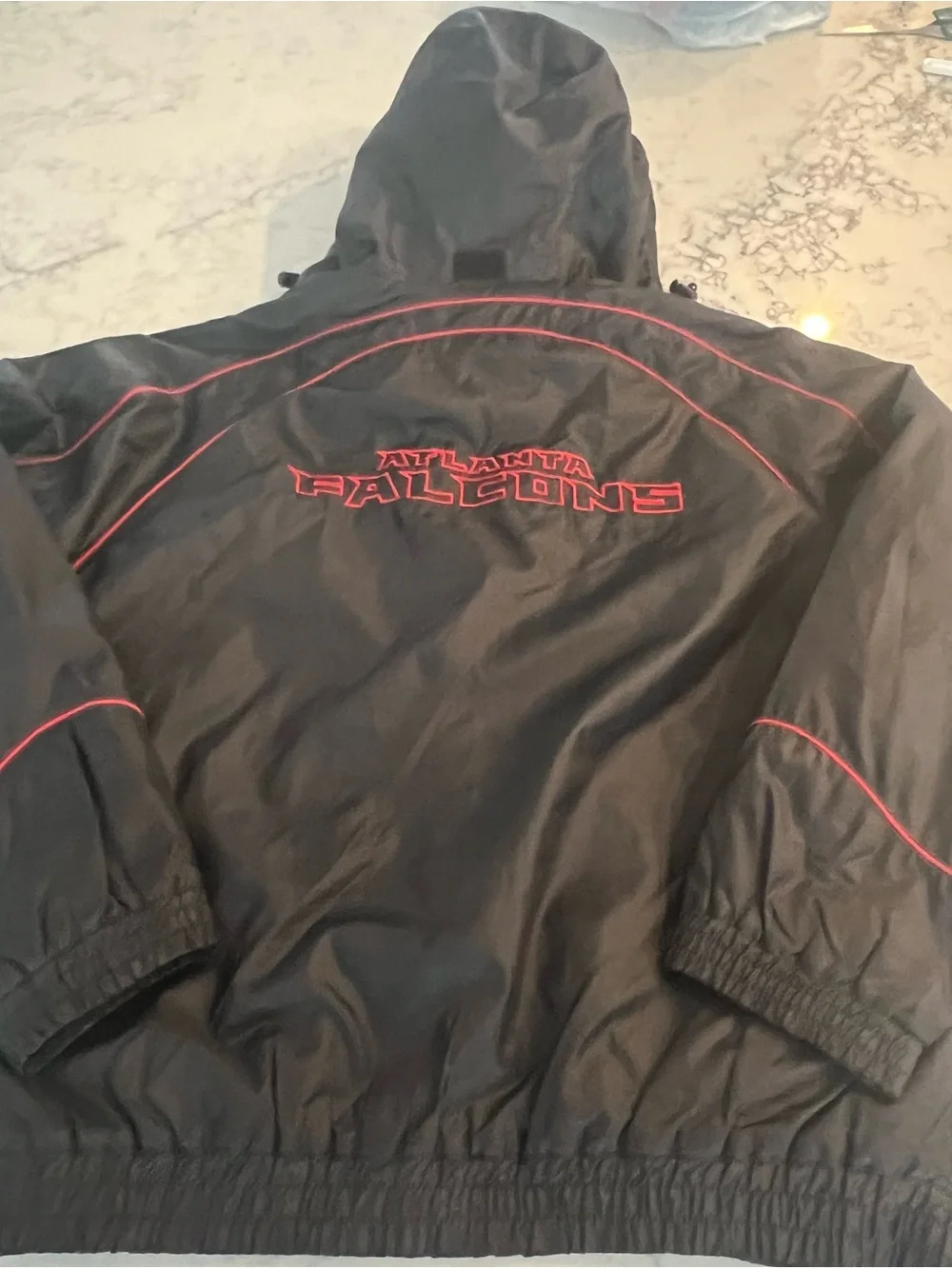 Atlanta Falcons NFL Black Vintage Hooded Full Zip Lined Jacket Pockets Large
